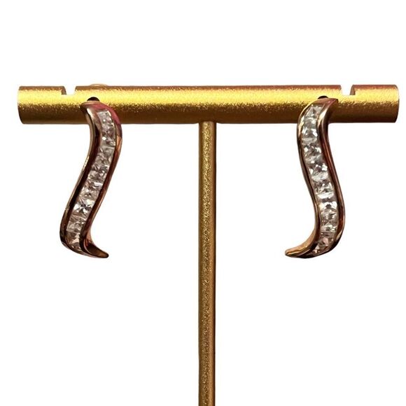 Gold Plated Sterling Silver CZ Wave Earrings - Picture 1 of 6